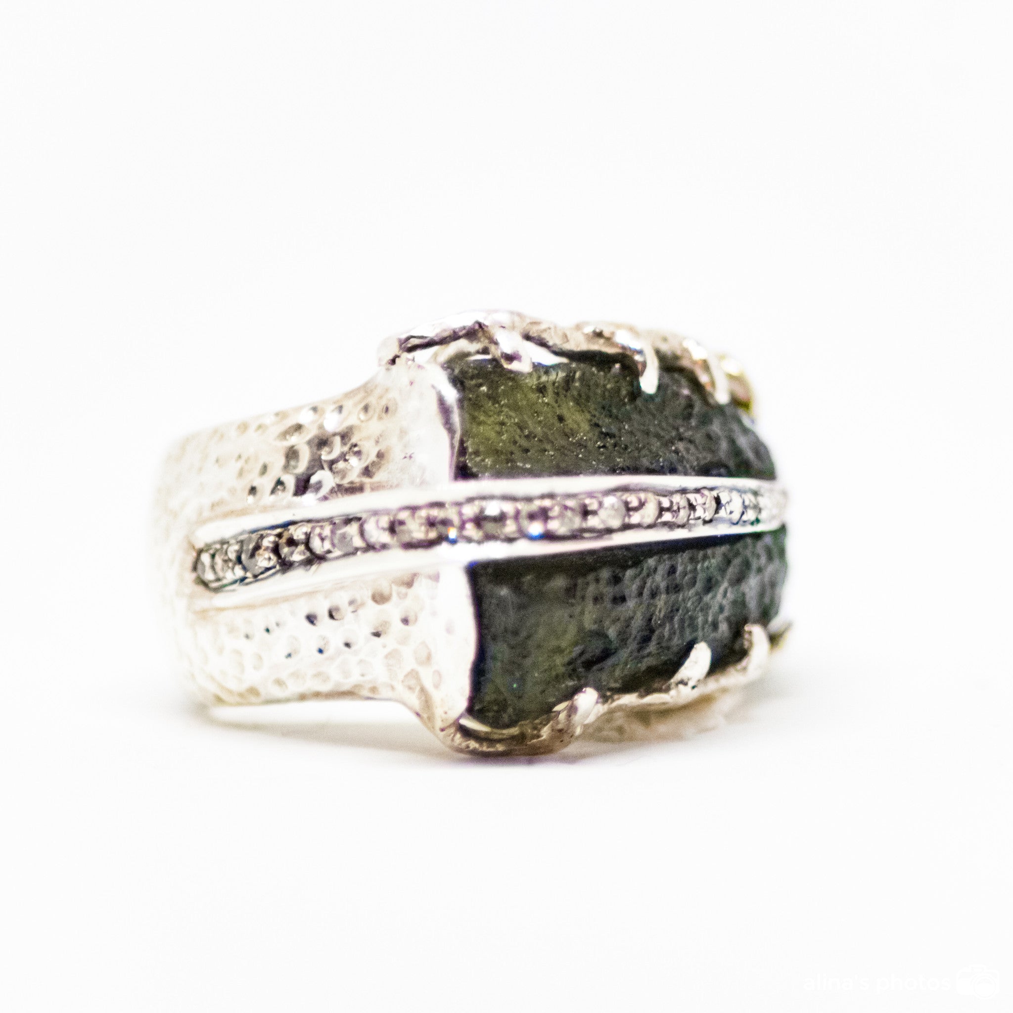 Moldavite With Diamond Sterling Silver