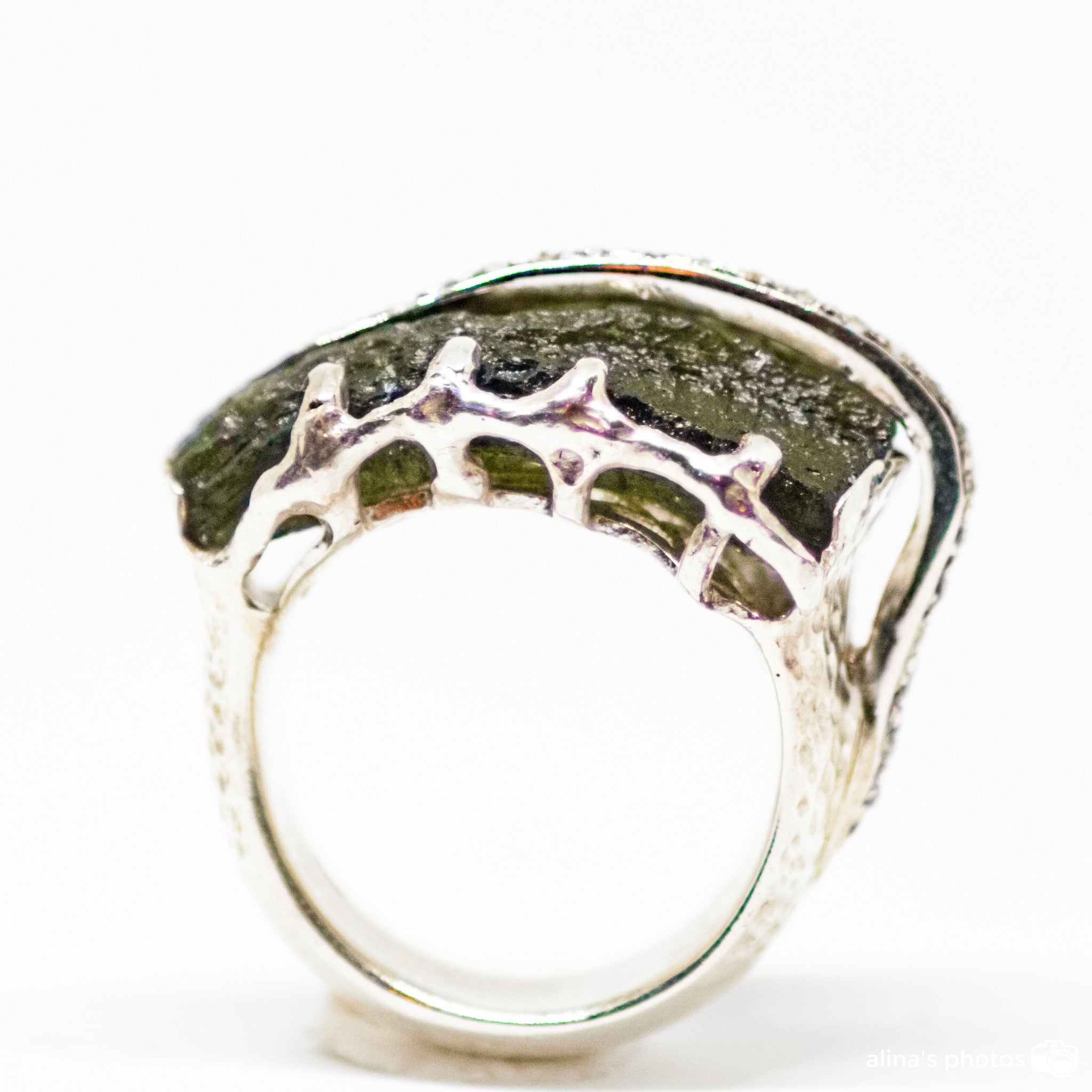 Moldavite With Diamond Sterling Silver