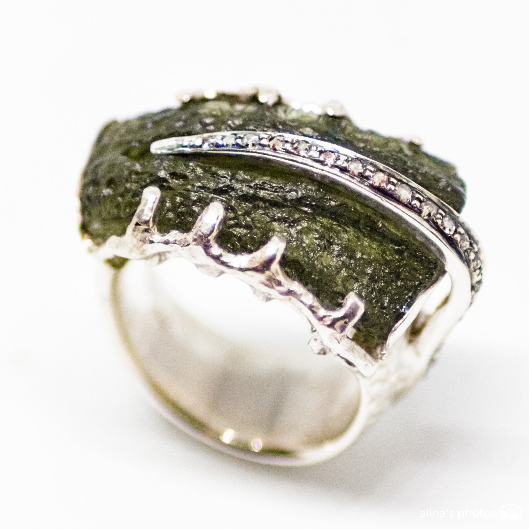 Moldavite With Diamond Sterling Silver