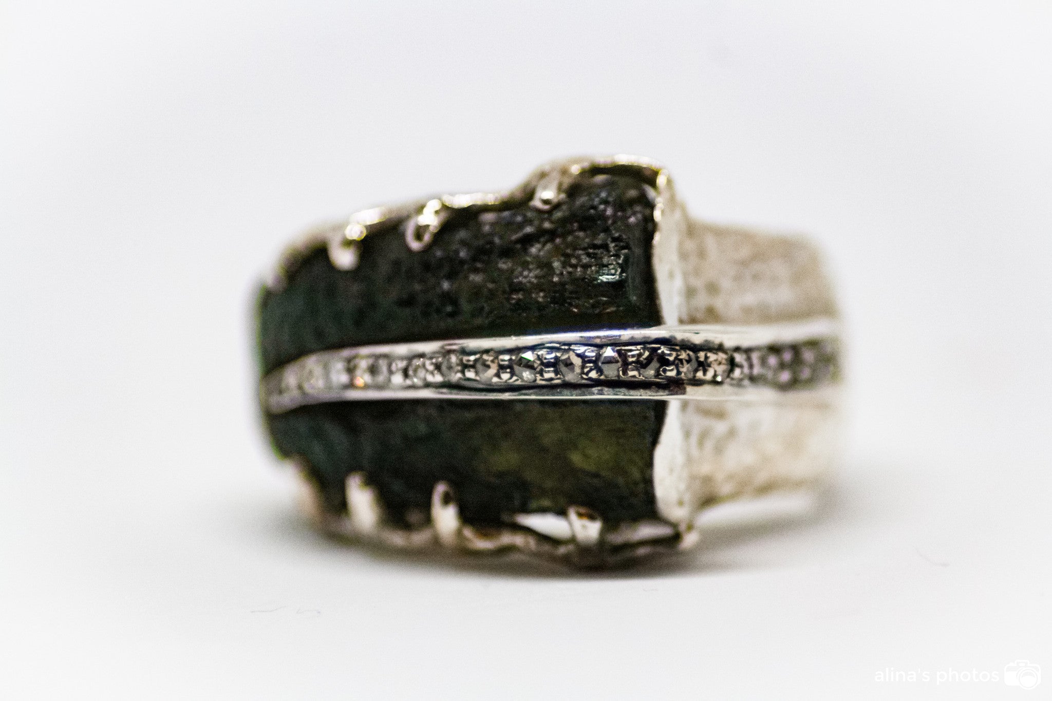 Moldavite With Diamond Sterling Silver