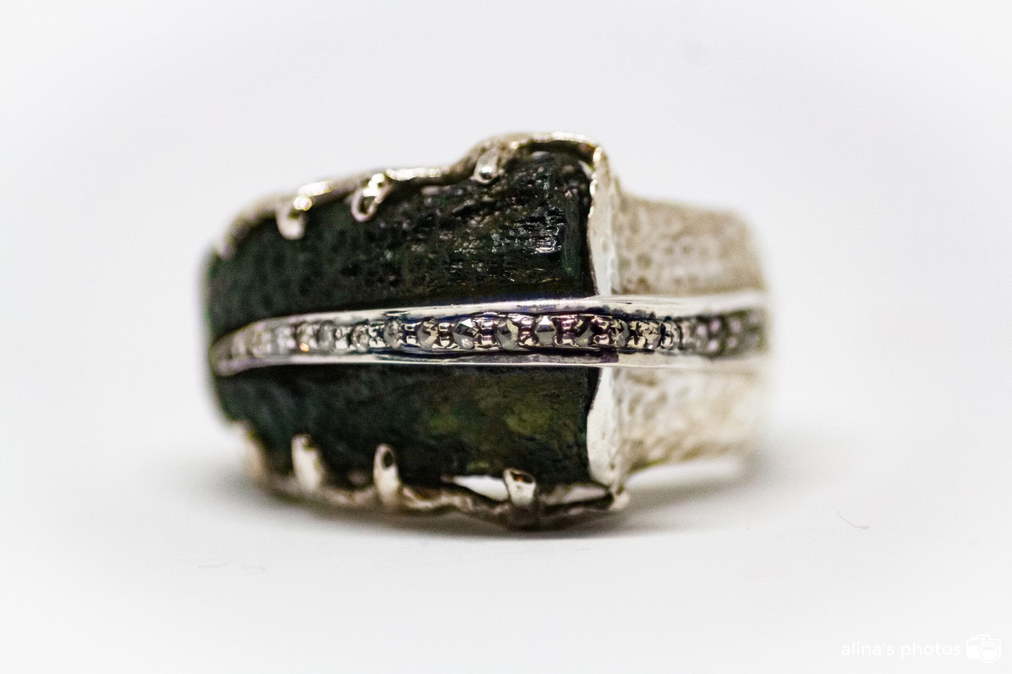 Moldavite With Diamond Sterling Silver