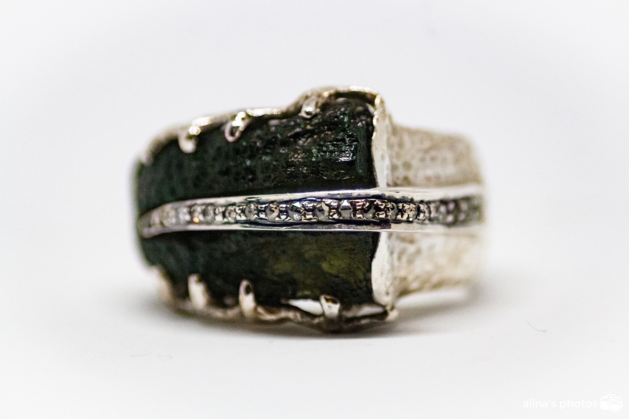 Moldavite With Diamond Sterling Silver