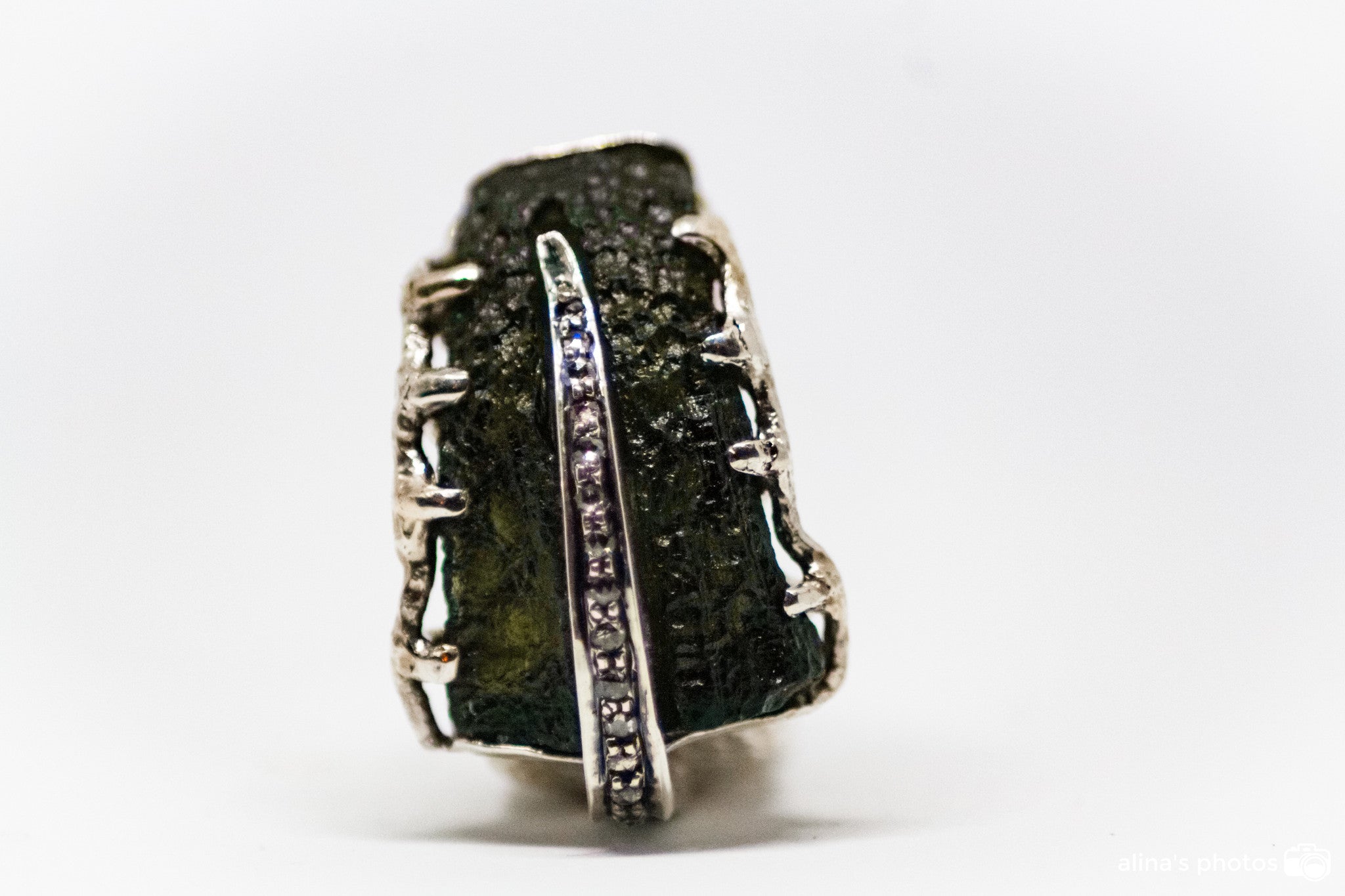 Moldavite With Diamond Sterling Silver