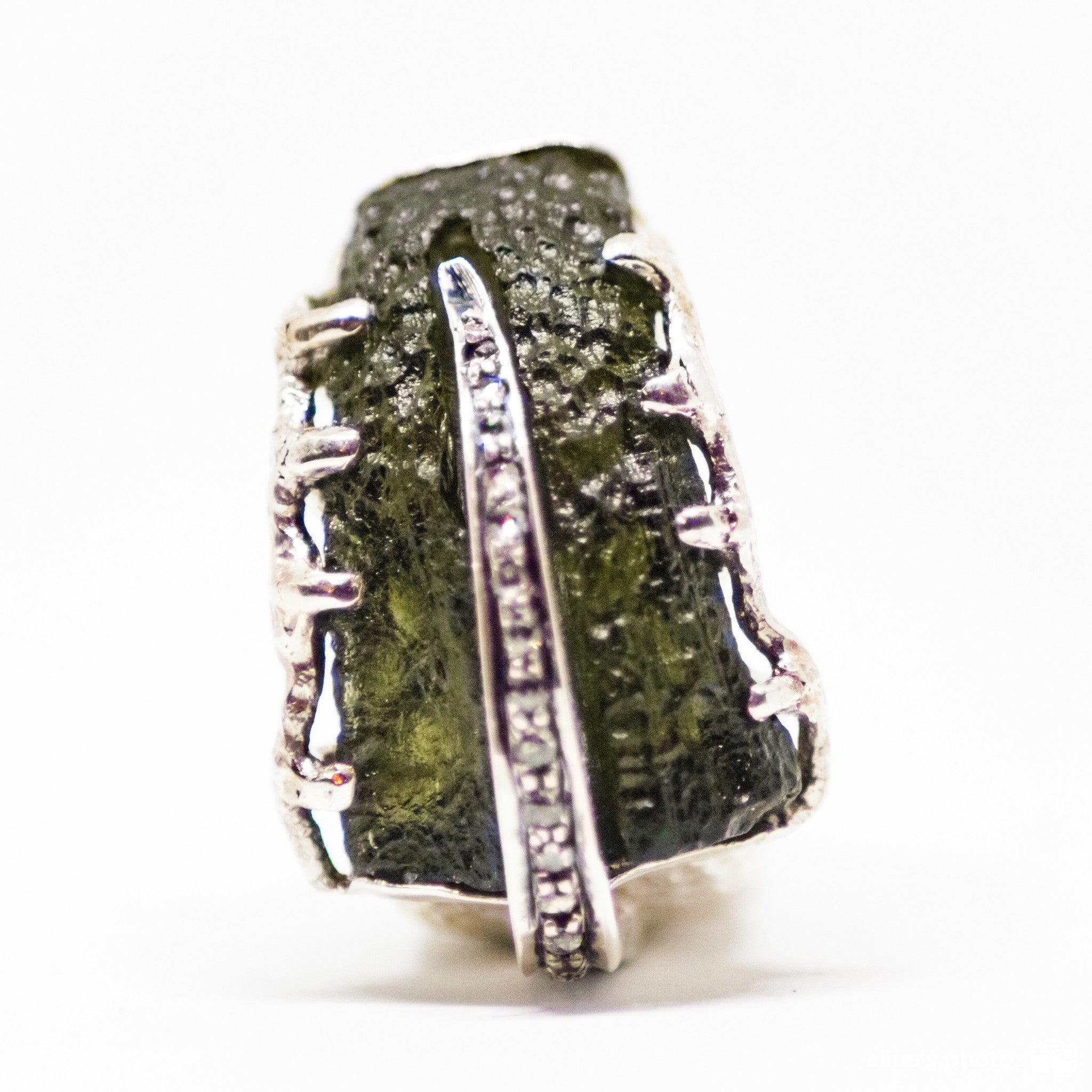 Moldavite With Diamond Sterling Silver