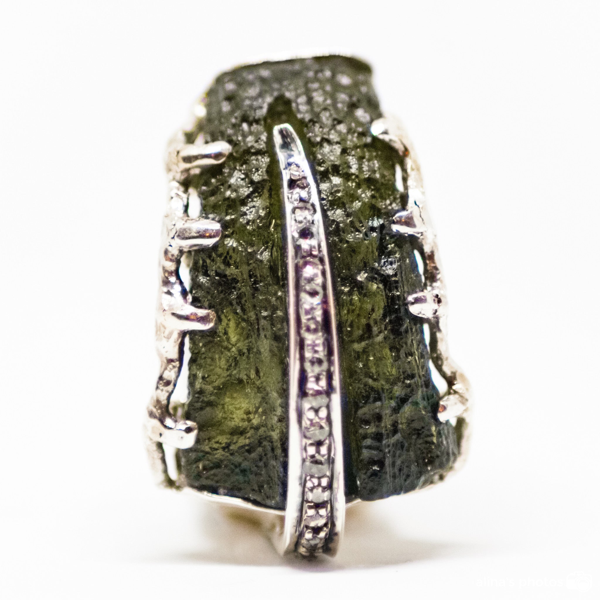 Moldavite With Diamond Sterling Silver