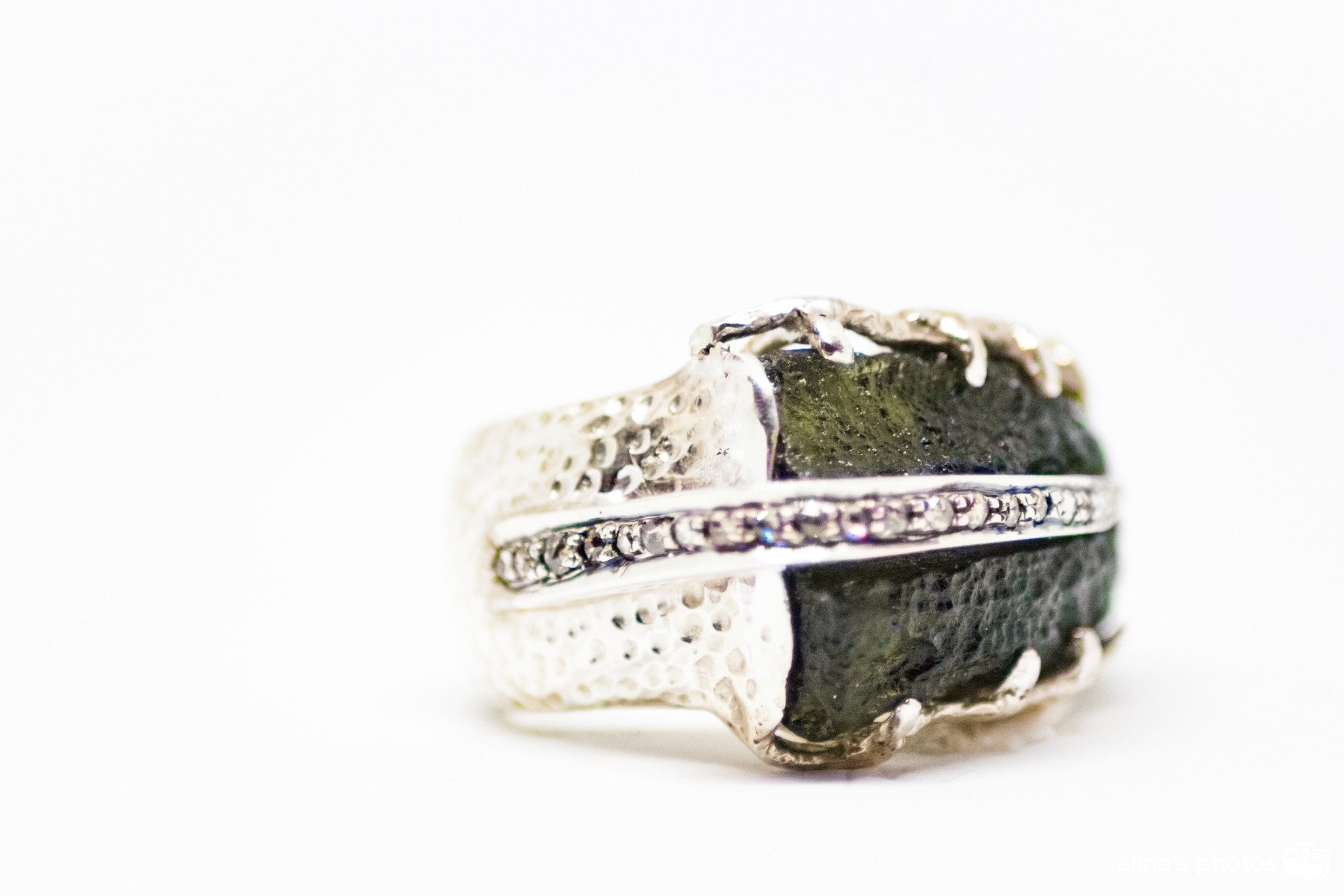 Moldavite With Diamond Sterling Silver