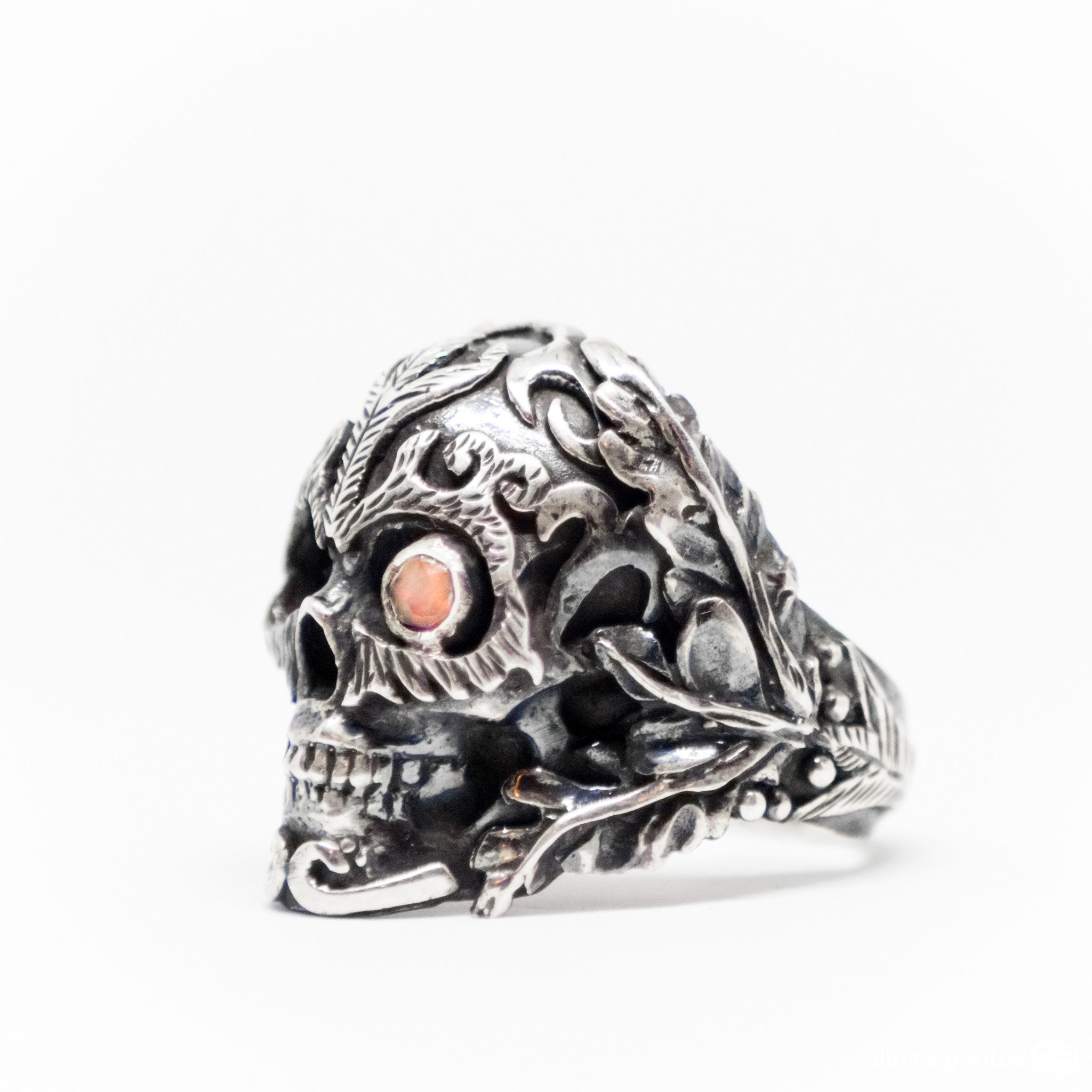 Skeleton Ring With Right Eye Gemstone Fire Opal