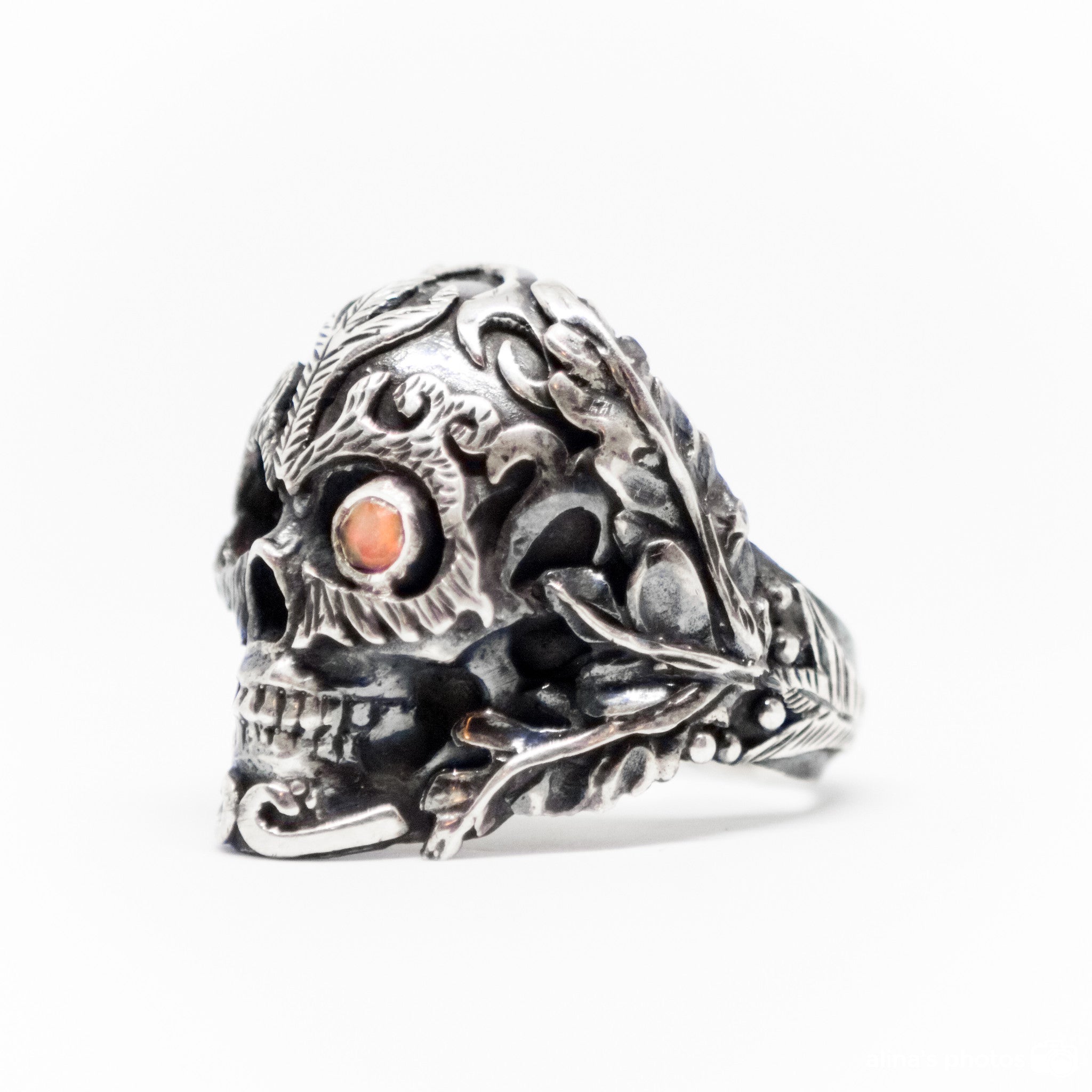 Skeleton Ring With Right Eye Gemstone Fire Opal