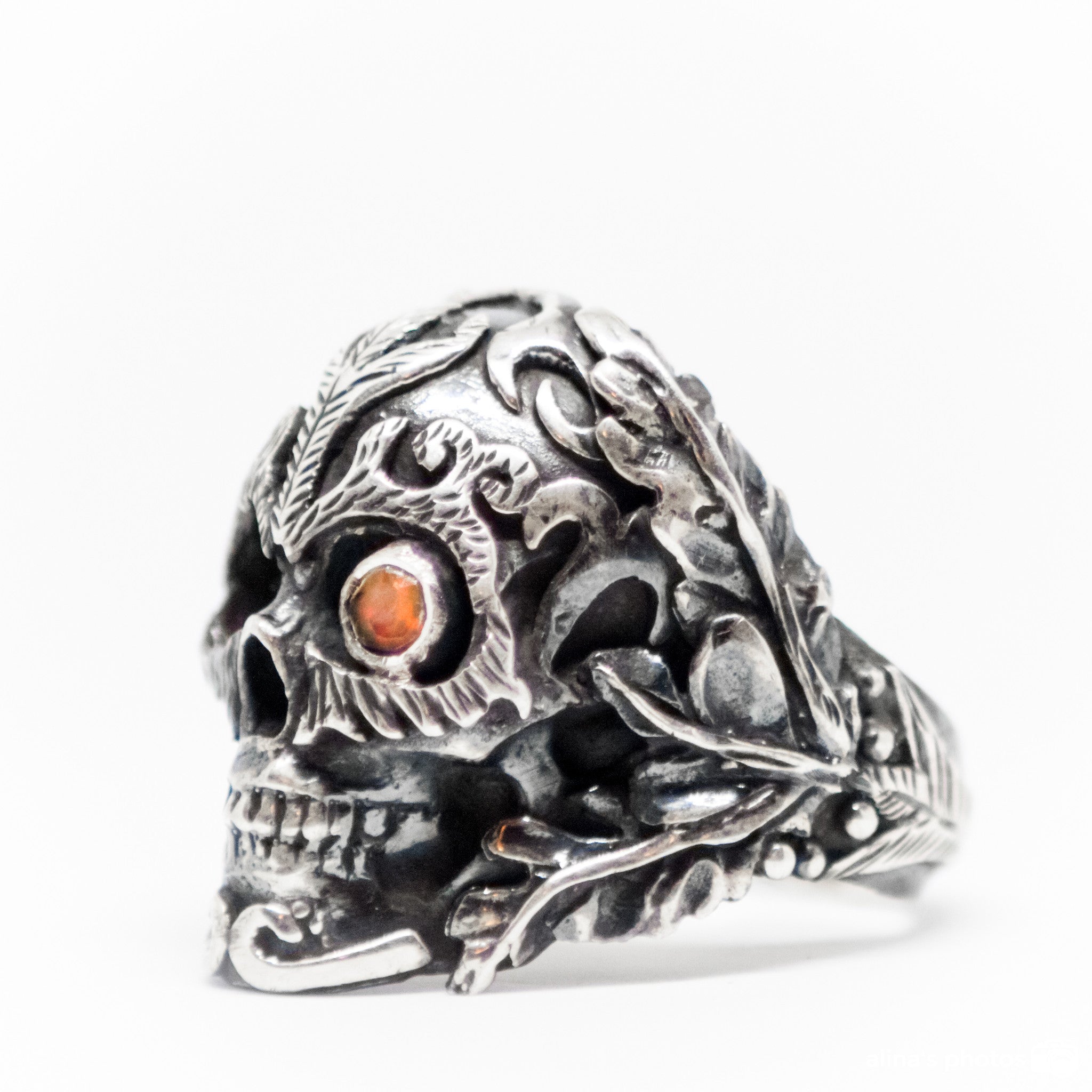 Skeleton Ring With Right Eye Gemstone Fire Opal