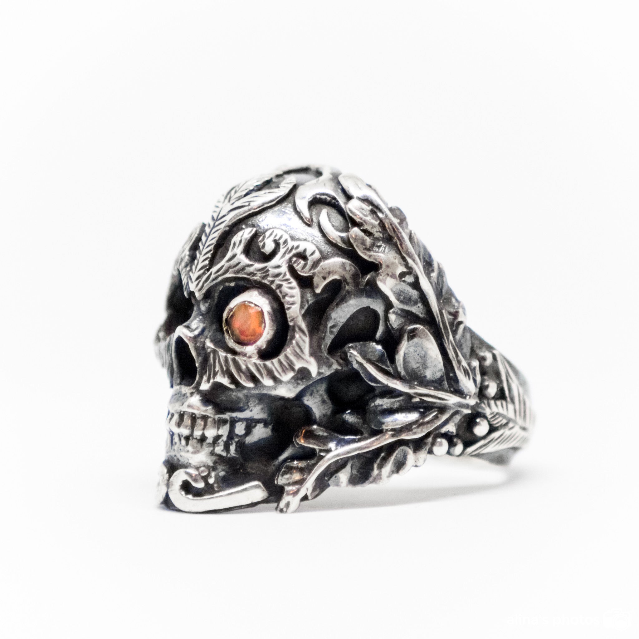 Skeleton Ring With Right Eye Gemstone Fire Opal