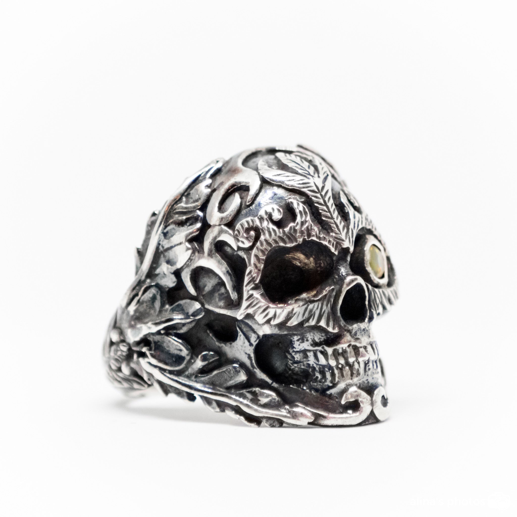 Skeleton Ring With Right Eye Gemstone Fire Opal