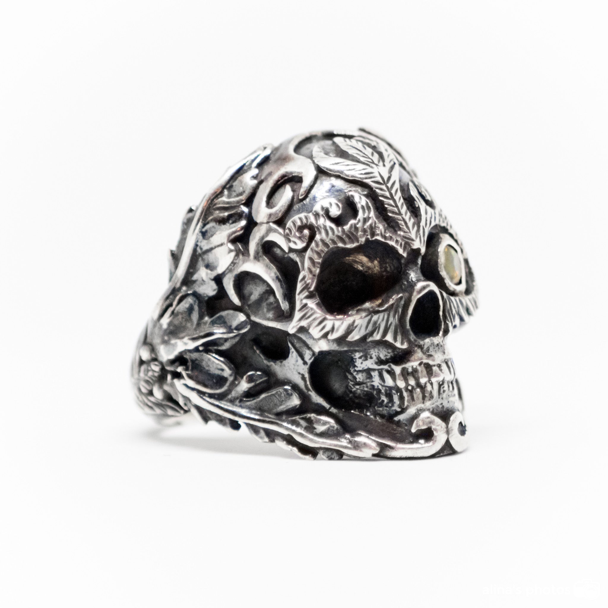 Skeleton Ring With Right Eye Gemstone Fire Opal