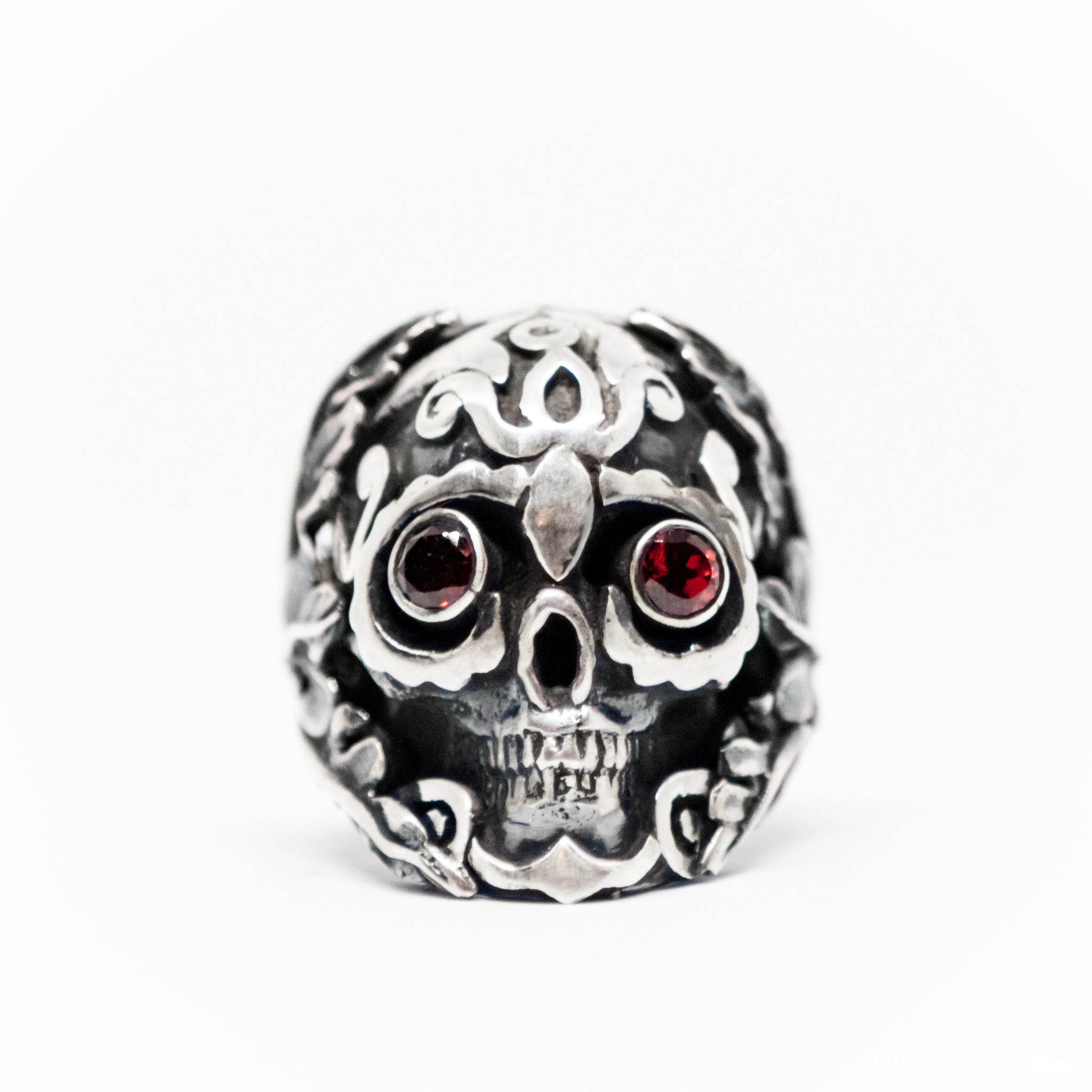 Skeleton Ring With Double Eye Burmese Ruby Fire Red