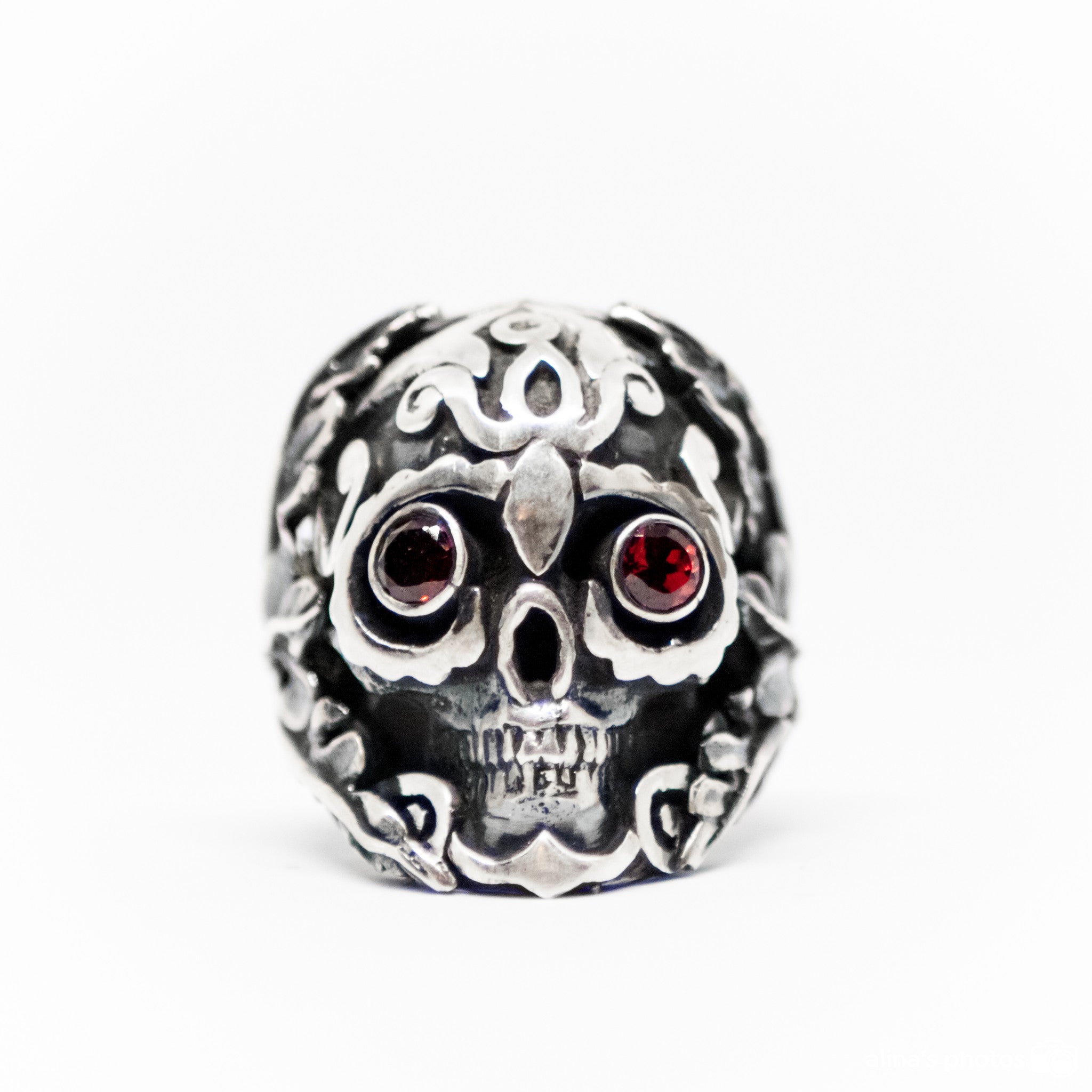 Skeleton Ring With Double Eye Burmese Ruby Fire Red