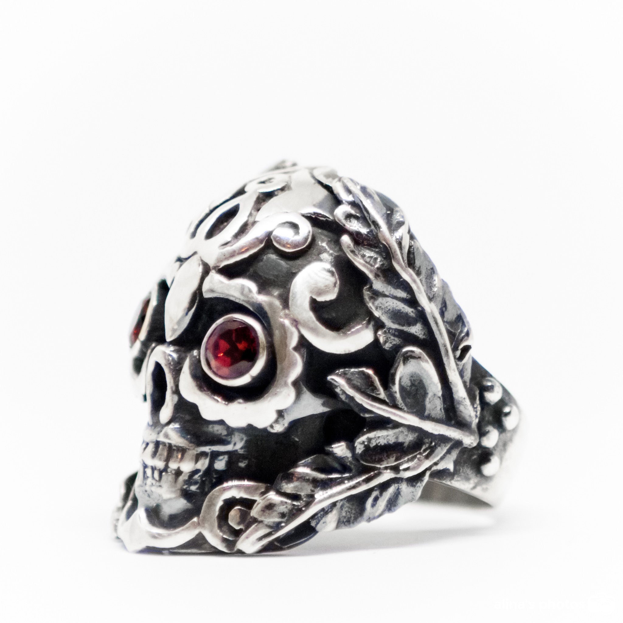 Skeleton Ring With Double Eye Burmese Ruby Fire Red