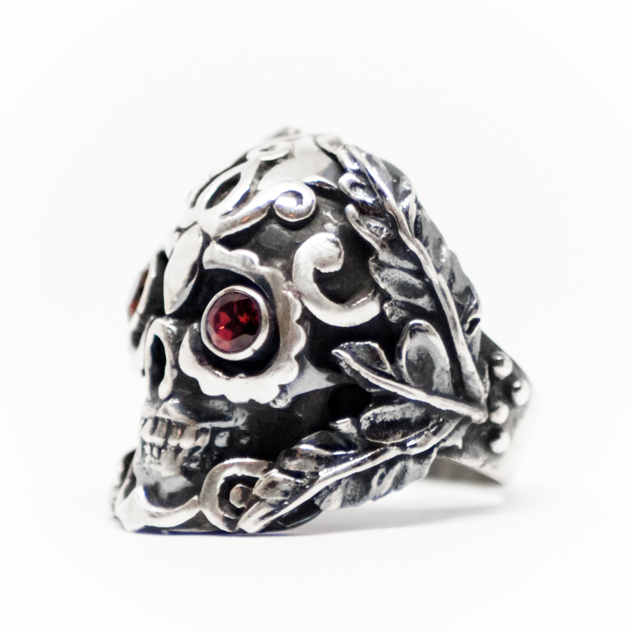 Skeleton Ring With Double Eye Burmese Ruby Fire Red