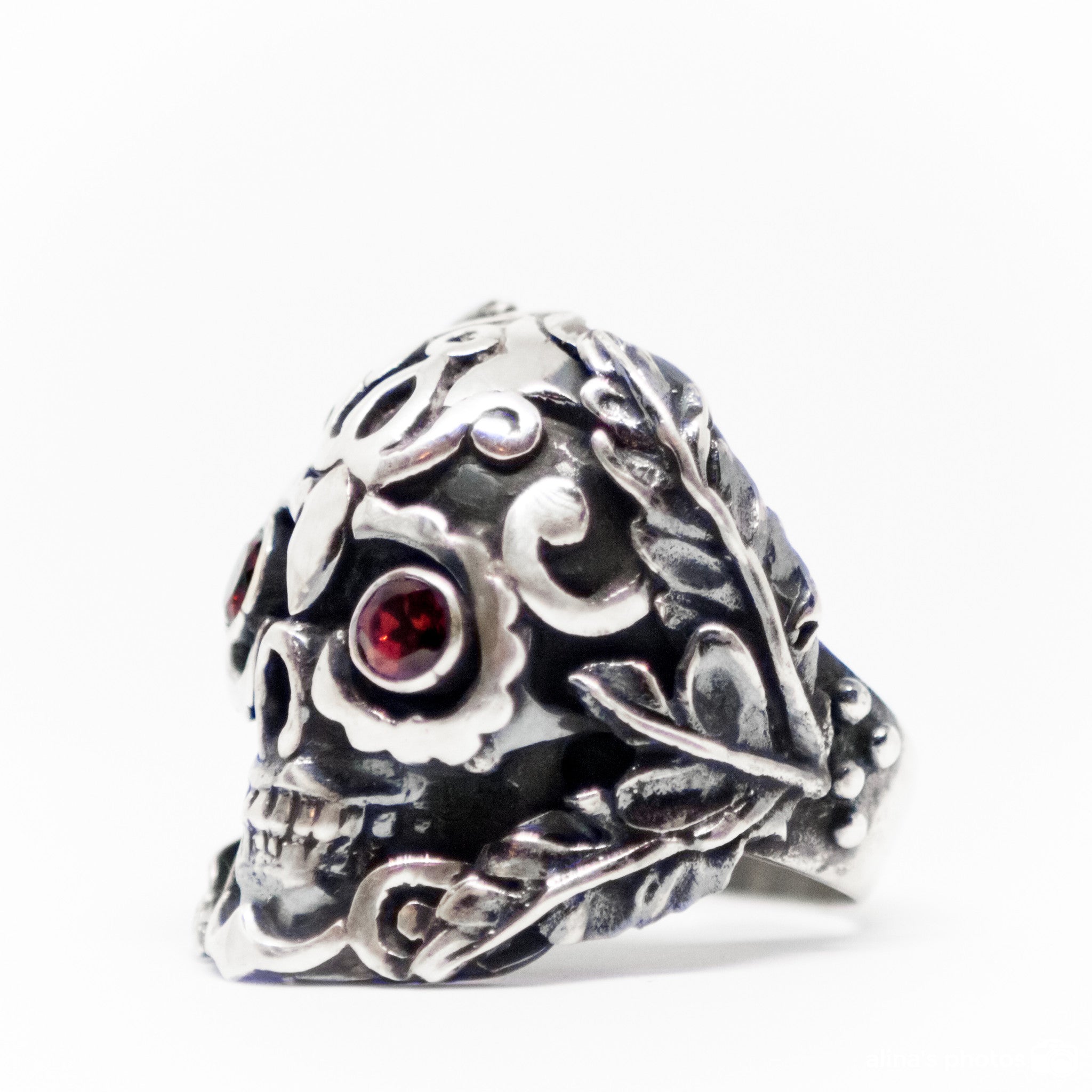 Skeleton Ring With Double Eye Burmese Ruby Fire Red