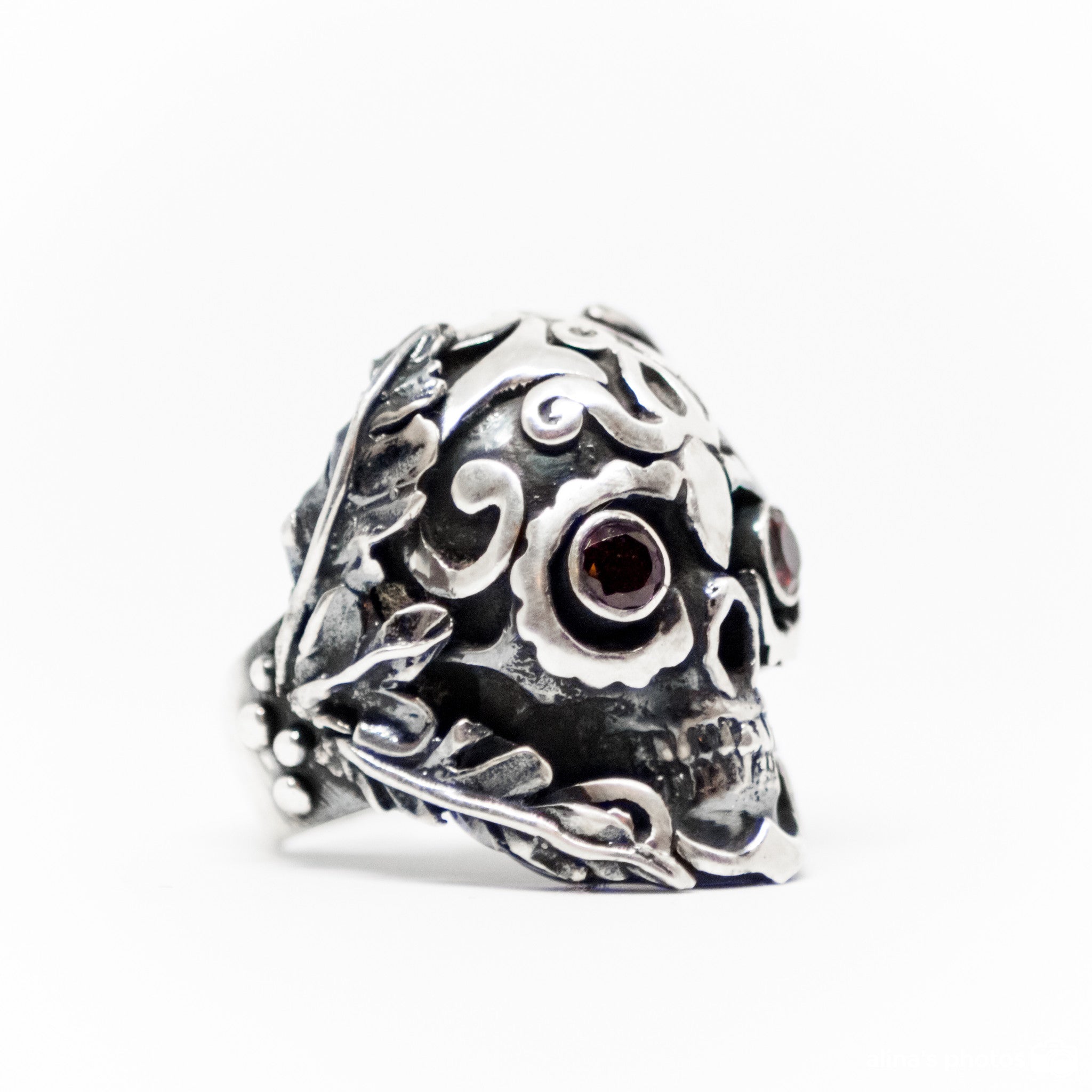 Skeleton Ring With Double Eye Burmese Ruby Fire Red