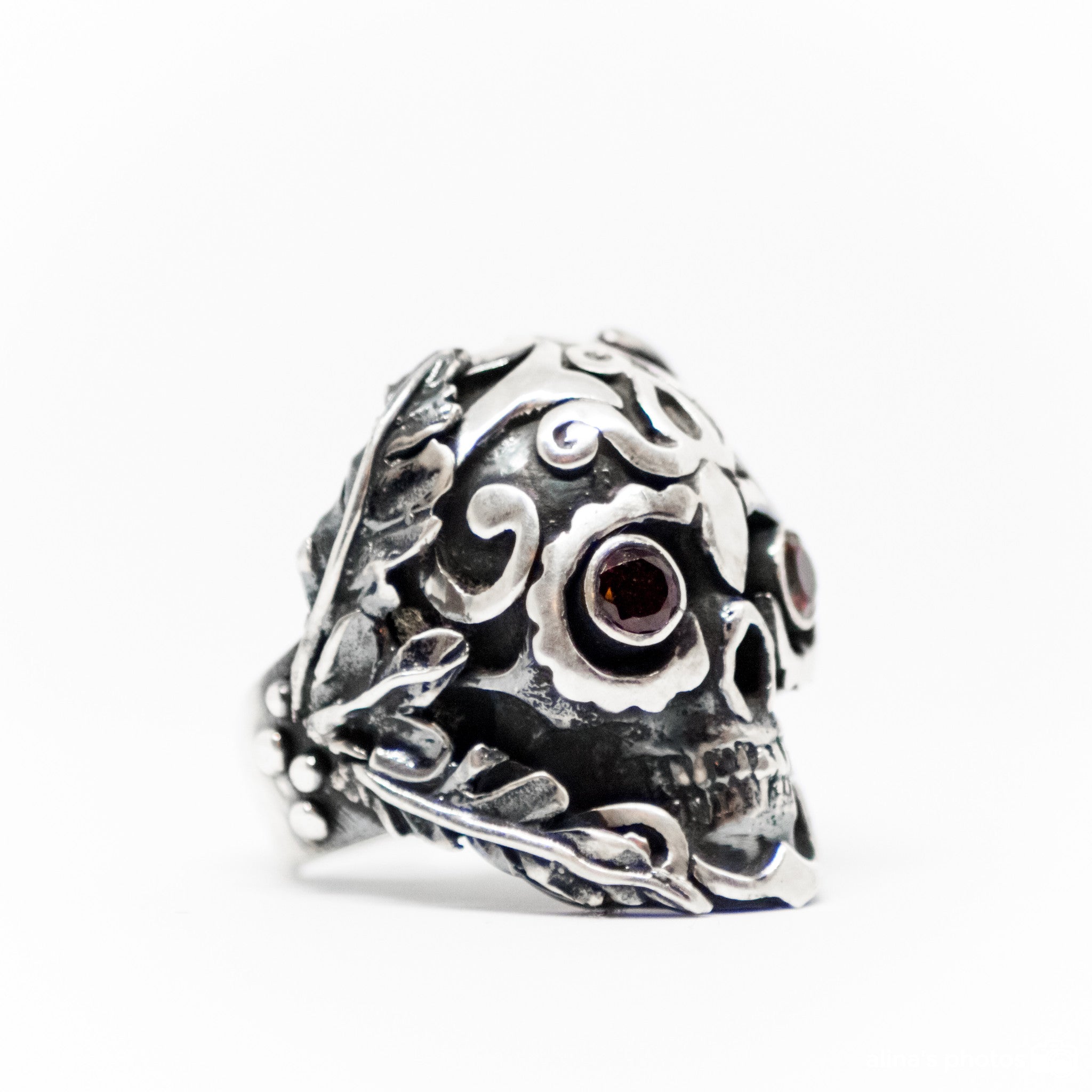 Skeleton Ring With Double Eye Burmese Ruby Fire Red