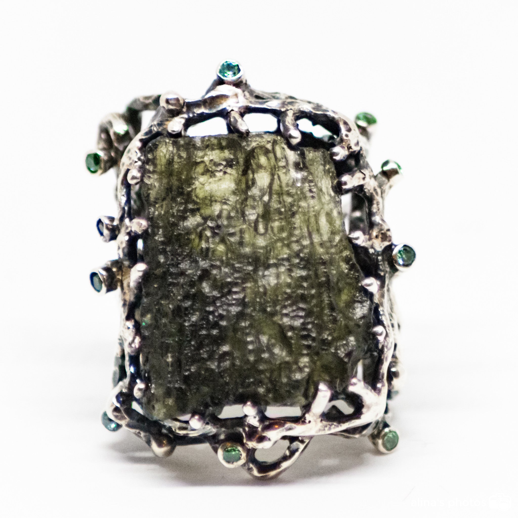 Handm Carved Moldavite Ring