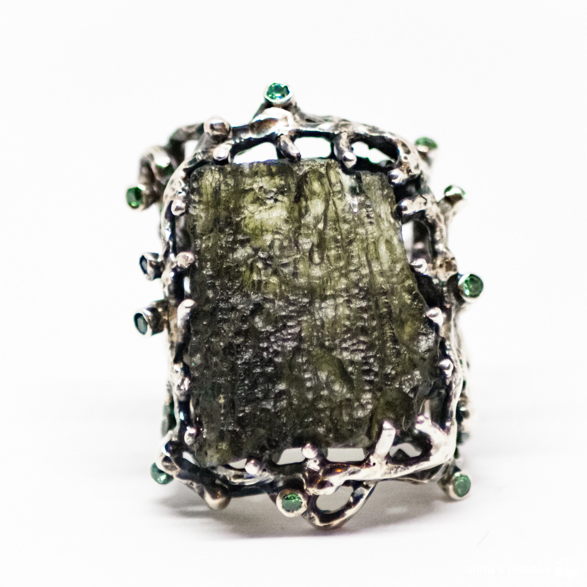 Handm Carved Moldavite Ring