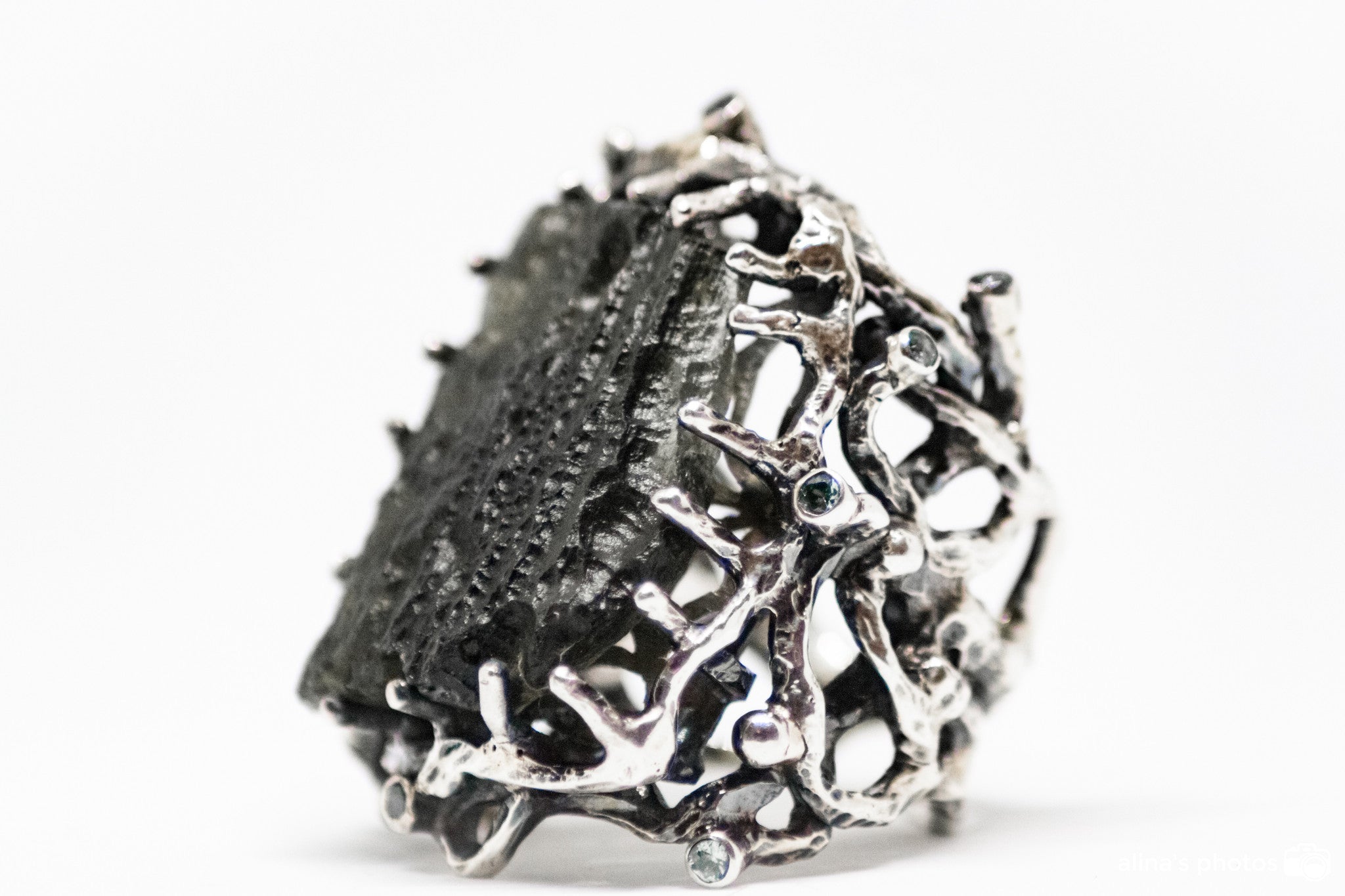 Handm Carved Moldavite Ring